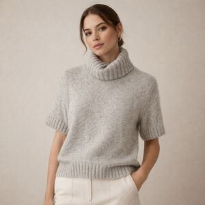 Abercrombie Fitch Wool Blend Short Sleeve Turtleneck Women S Gray Quiet Luxury